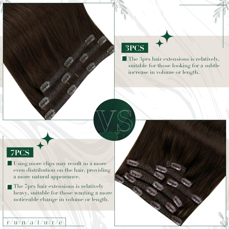 RUNATURE Brown Clip in Hair Extensions, Real Human Hair Clip in Extensions, Short Hair Extensions Clip Ins 10 Inch, Double Weft Remy Natural Hair, Tangle Free, 50g 3pcs #2 Dark Brown - Image 5